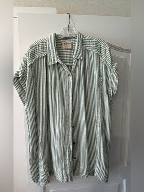 We The Free Green Striped Blouse